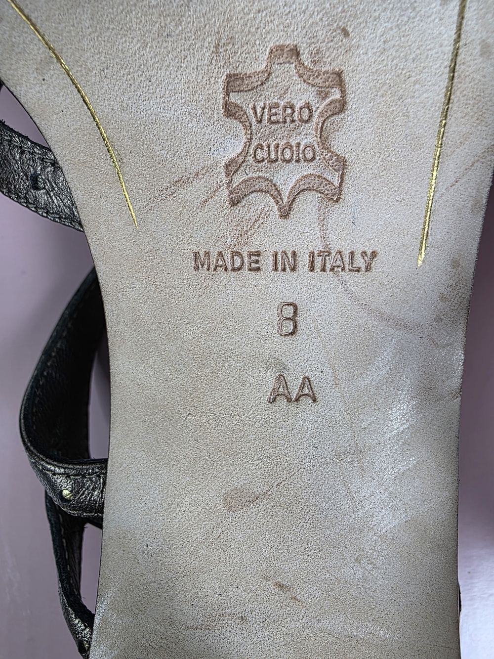 Italian Leather Metallic Pewter Slingback Heels |Size 8 AA Narrow Y2K Square Toe - Picture 8 of 9